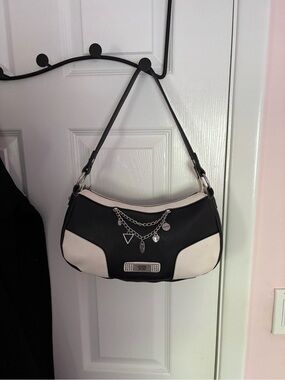 GUESS Black and White Two-Tone Shoulder Bag with Charm Chains